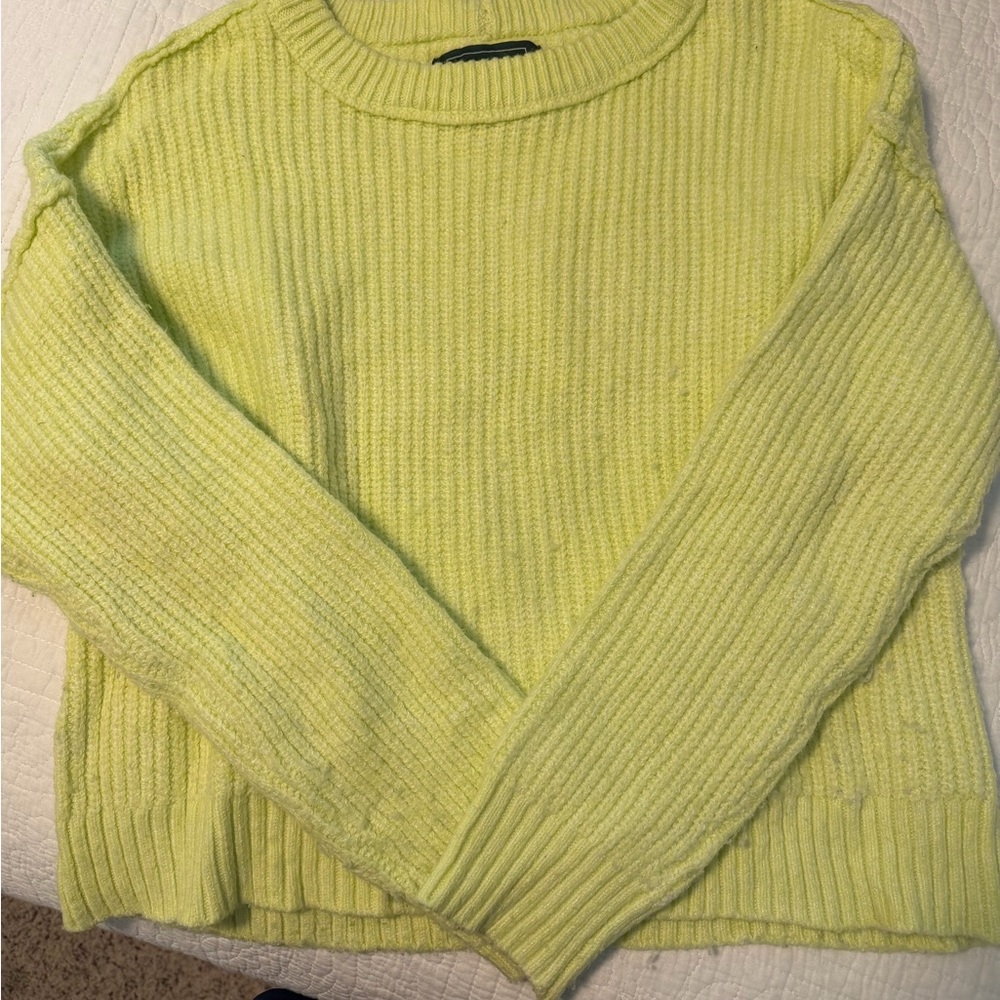 American Eagle Outfitters Light Yellow/Green Crew Neck Sweater